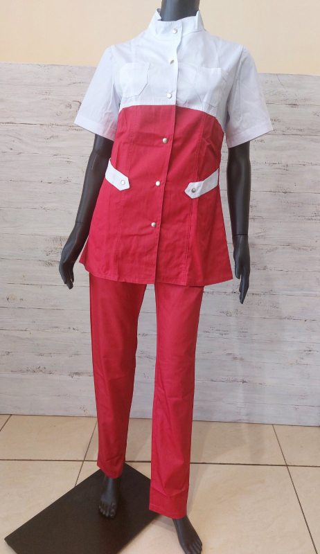 Медичний костюм 12381 Білий/Малиновий - фото 2
