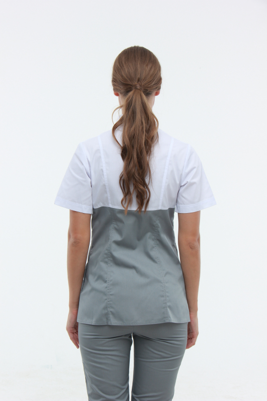 Медичний костюм 12381 Білий/Сірий - фото 4