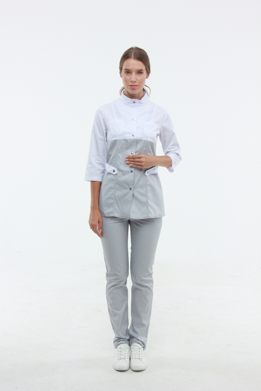 Медичний костюм 123187 Білий/Сірий - фото 3