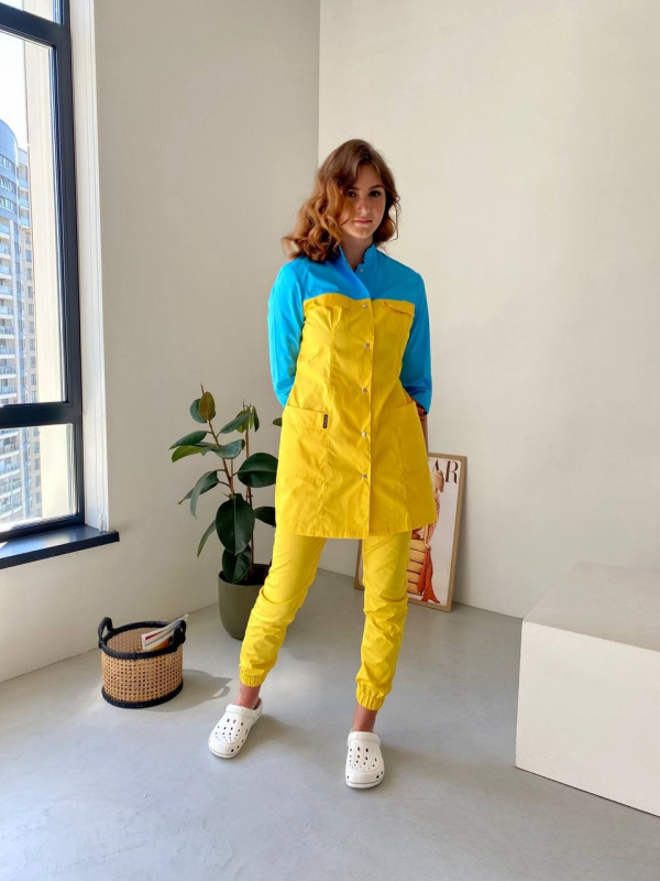 Медичний халат 103 UA (Жовтий/Блакитний) - фото 4