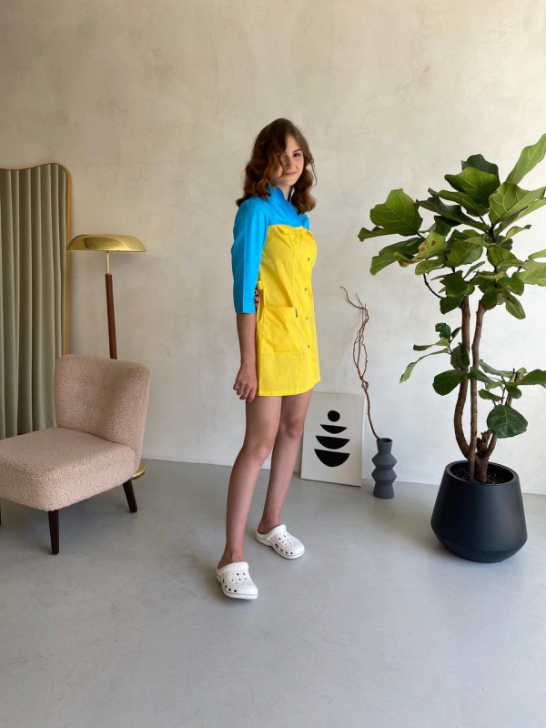 Медичний халат 103 UA (Жовтий/Блакитний) - фото 2