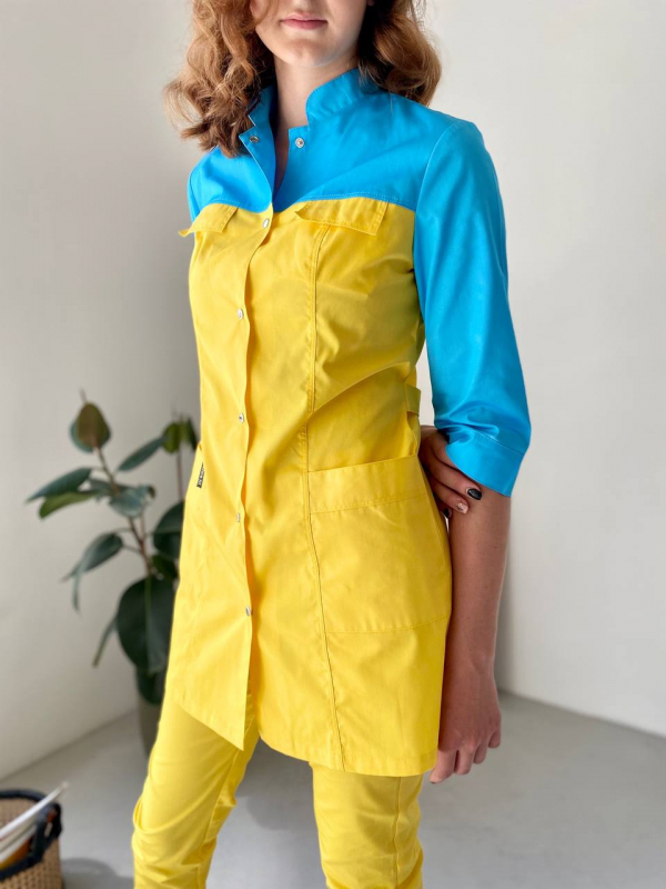 Медичний халат 103 UA (Жовтий/Блакитний) - фото 3