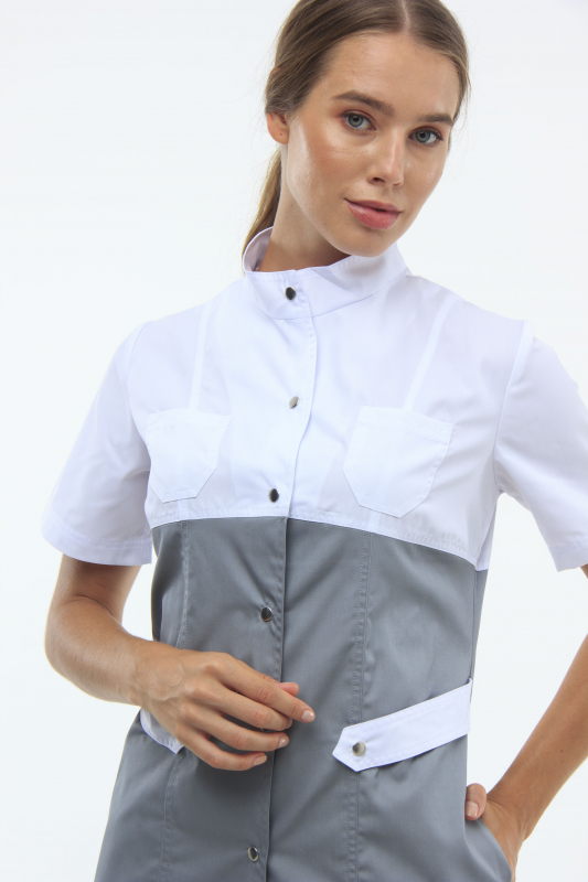 Медичний костюм 12381 Білий/Сірий - фото 3