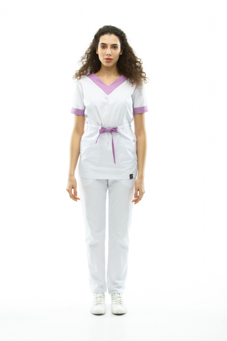 Медичний костюм 2387 Білий/Лавандовий - фото