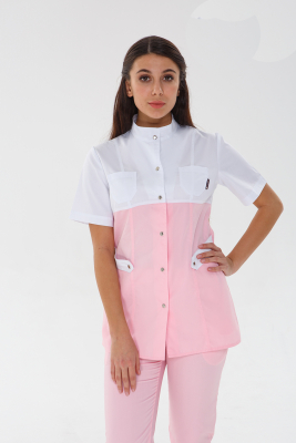 Медичний костюм 12387 Білий/Рожевий - фото