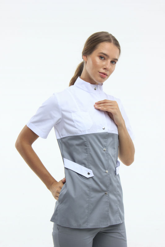 Медичний костюм 12381 Білий/Сірий - фото 2