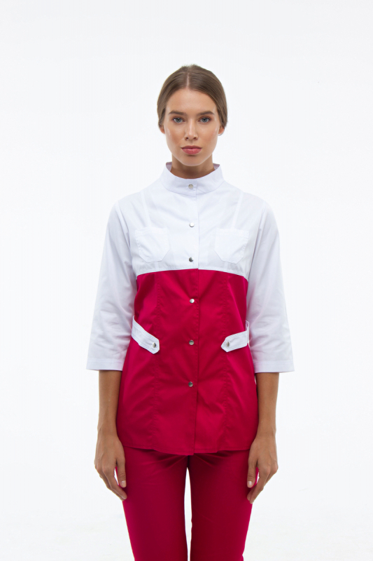Медичний костюм 123187 Білий/Малиновий - фото 2