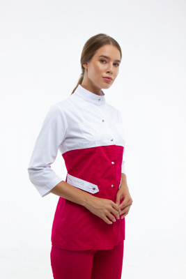 Медичний костюм 12387 Білий/Малиновий - фото