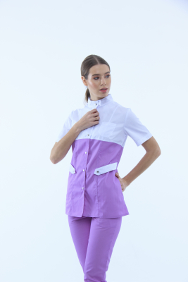 Медичний костюм 12387 Білий/Лавандовий - фото