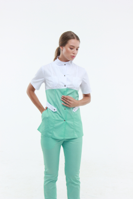 Медичний костюм 12387 Білий/Тіффані - фото